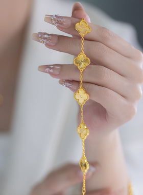 日韩ins风时尚款镭射四叶草手链 厂家直销越南沙金女士四叶草手链