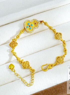 国潮风古法越南沙金999金刚杵镶钻葫芦福禄手链仿真金不掉色饰品