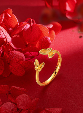 小众高级感超仙气双蝴蝶戒指时尚周家同款越南沙金蝴蝶活口戒指
