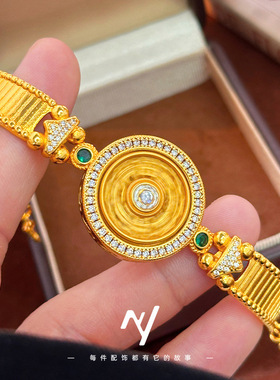 越南沙金旋转八宝罗盘旋转手链手表链仿真金色奢华罗盘手链礼物