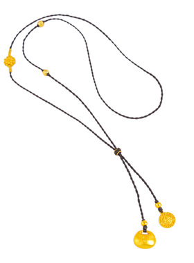 金店同款越南沙金黄财神福字锁包编绳项链新中式财源滚滚毛衣链女