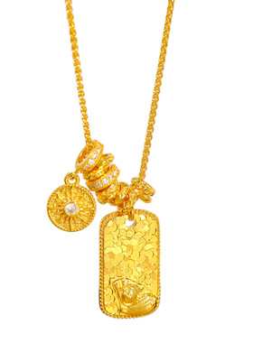 金店同款越南沙金999镶钻碎碎冰慵懒猫方牌跑环项链太阳纹锁骨链