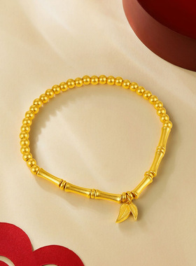 越南沙金节节高升手链古法金弹力绳金珠手串女款气质竹节手饰轻奢