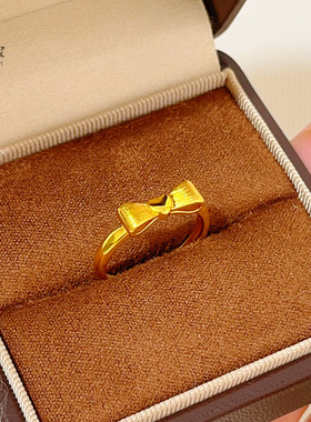 金店同款沙金拉丝爱心蝴蝶结戒指在逃公主指环简约甜美送女友礼物