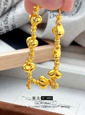 轻奢设计感沙金屁桃爱心手链串珠手工串珠心形蝴蝶结盘缠爱心手链