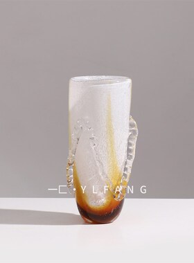 一匚 现代创意琉璃水波纹艺术花器 样板间酒店会V所客厅装饰摆件