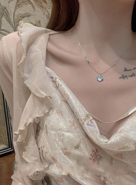 荧光石吊坠项链女2024年新款潮设计感高级小众锁骨链个性时尚颈链