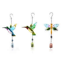 New Butterfly Glass Colored Drawing Wind Bells Iron Art Metal Bell Crafts Hanging Accessories Creative Gift Decorations