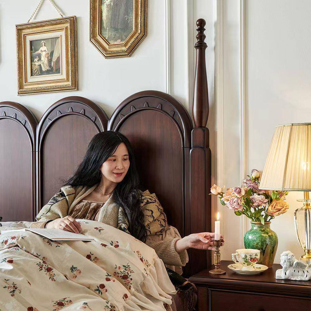 法式复古实木床1.8m大床帝罗堡自由女神罗马柱别墅主卧室双人婚床 - 图2