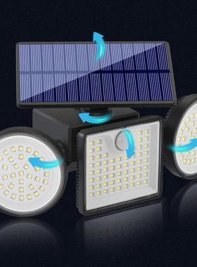 新品太阳能灯131ed人体红外三头感应路灯户外庭院花园景观照明