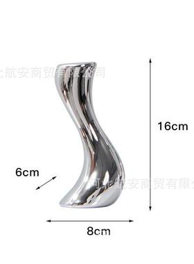 现代简约创意银色花器花插花瓶摆件样板房桌面茶几电视柜软装摆设