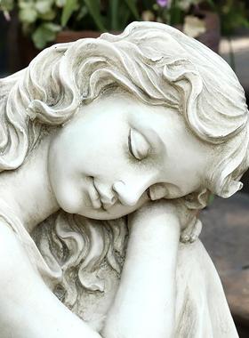 仿古色人物天使复古室内外欧式摆件庭院别墅装饰品睡姿天使