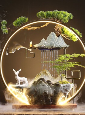 桌面生财水循环流水摆件高级感小微型迷你茶桌办公桌创意造景装饰