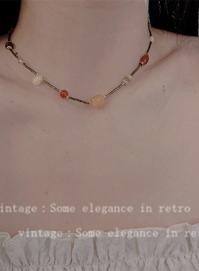 时尚设计感串珠竹节项链r夏小众百搭高级感气质个性甜美复古锁骨