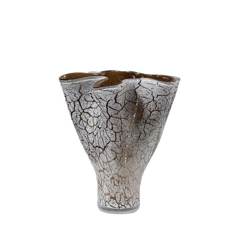 现代复古棕色白裂变花瓣口琉璃花瓶样板间客厅玄关家居装饰品摆件,淘宝优惠券,粉丝福利购,淘宝优惠卷