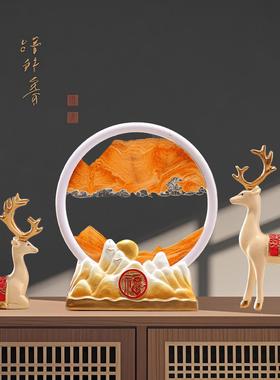 招财鹿流沙画 画摆件家居客厅酒柜装饰品玄关电视柜新房乔迁新居