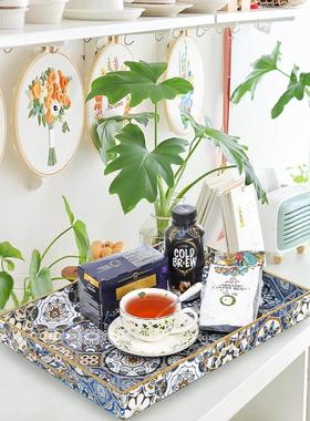 装饰托盘轻奢波西米亚家用桌面茶几咖啡置物盘带把手点心盘厨卫盘