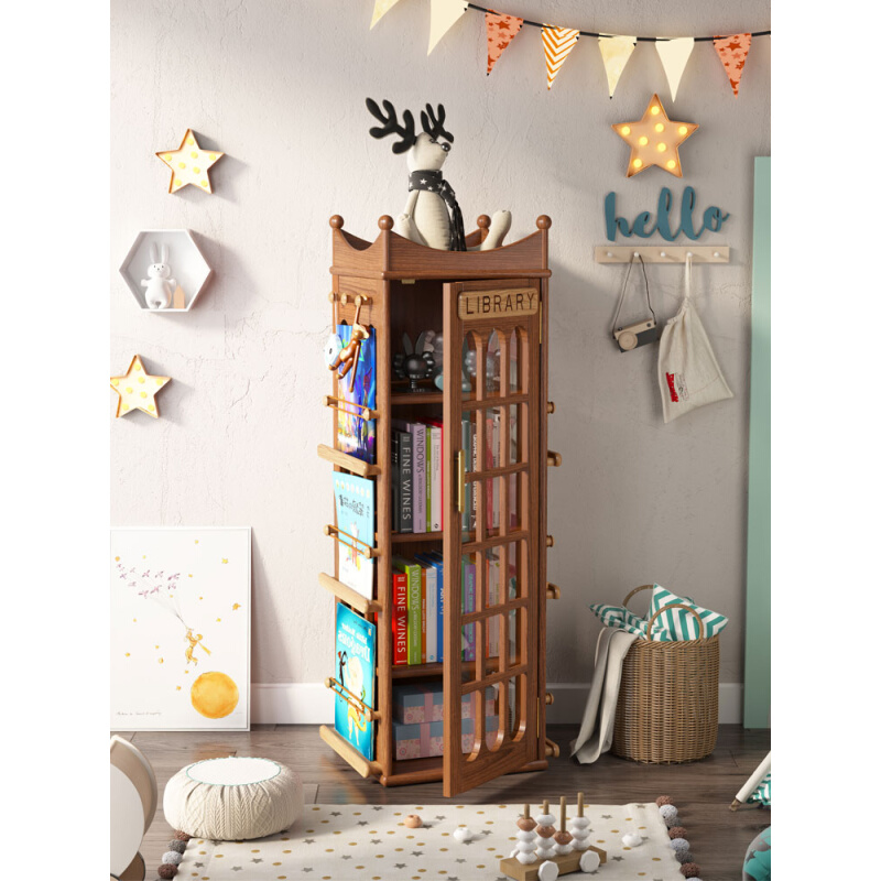风赞实木书架儿童书柜客厅落地置物架收纳架家用创意阅读区绘本架