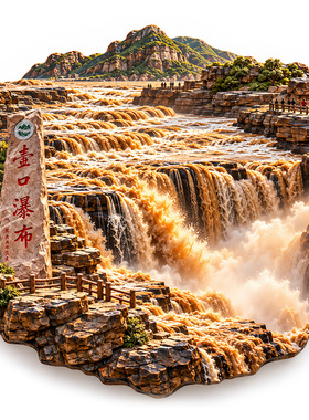 【山西陕西壶口瀑布冰箱贴】黄河奔腾河水观景石碑栈道旅游纪念品