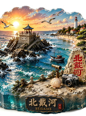 【河北北戴河冰箱贴】秦皇岛文创文旅老虎石海上公园旅游打卡磁贴