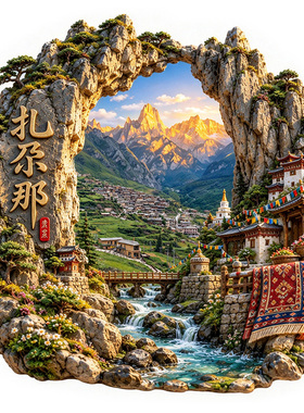 【甘肃甘南扎尕那冰箱贴】文创石城藏寨风光秘境石山山洞旅游磁贴