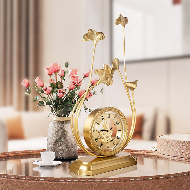 欧式轻奢黄铜客厅装饰座钟创意台钟摆件金属镂空仿机械坐钟HD8373 - 图2