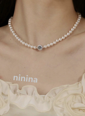 NININA海蓝宝均等大小珍珠项链