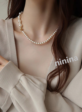 NININA不对称磁吸珍珠项链