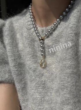 NININA双环扣珍珠项链