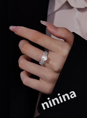 ninina唯美蕾丝珍珠戒指925银