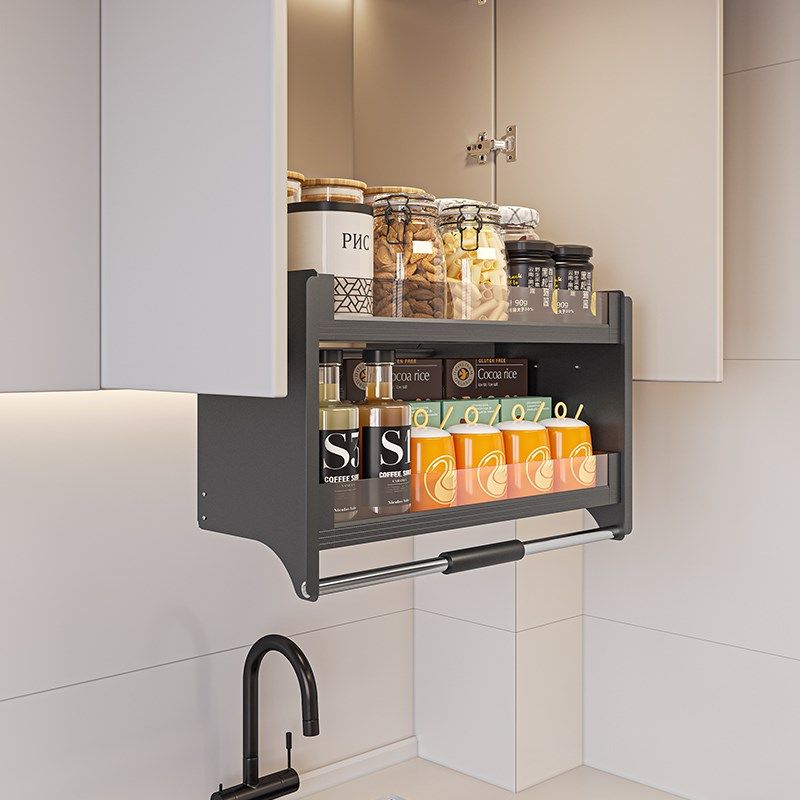 厨房吊柜升降拉篮橱柜下拉式调味拉篮顶柜上下缓冲伸缩调料置物架,淘宝优惠券,粉丝福利购,淘宝优惠卷