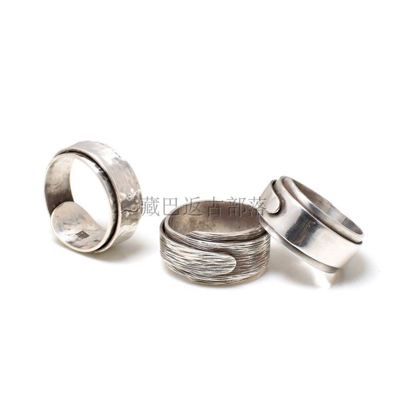 手工纯银戒指男复古百搭双层单身指环定制食指戒 - 图3