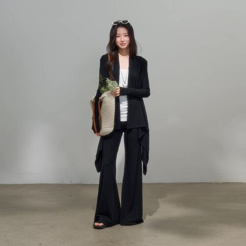 iNSLiiSA 长款不规则黑色薄款气质开衫女针织早春穿搭垂感长外套 - 图2