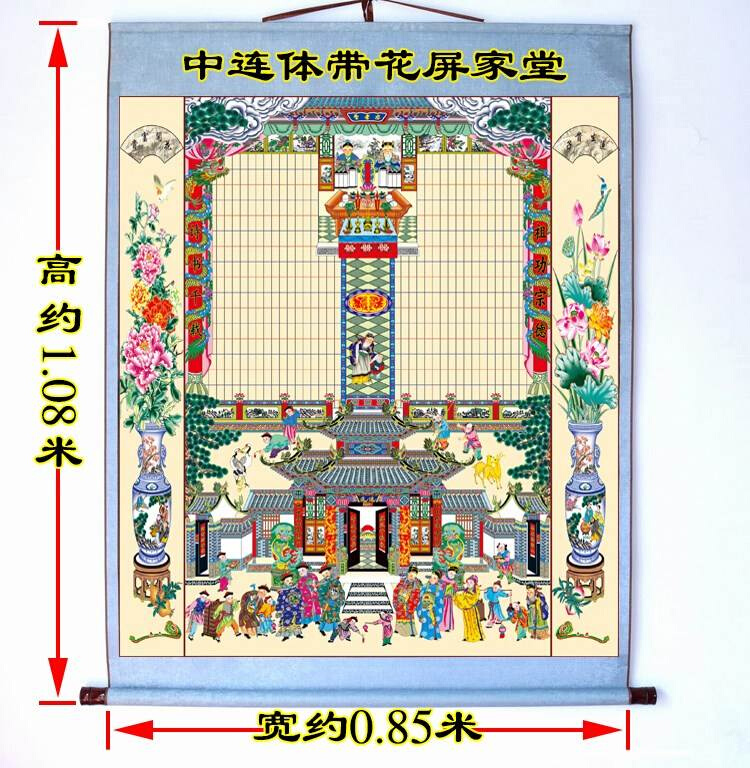 供奉老祖宗家堂轴子家谱挂画老式过年族谱宗谱卷轴布料祖先堂年画 - 图1