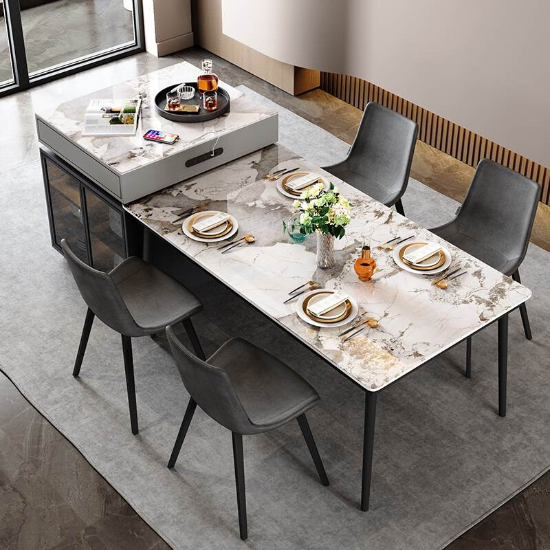 北欧岩板餐桌意式轻奢岛台餐桌一体现代简约小户型家用餐桌椅组合