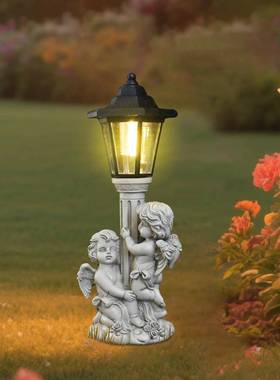 跨境爆款庭院罗马柱天使户外太阳能灯草坪门廊氛围灯家居装饰摆件