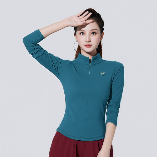 现代舞蹈练功服古典拉丁舞女上衣短长袖半高领摩登交谊国标舞服装 - 图0