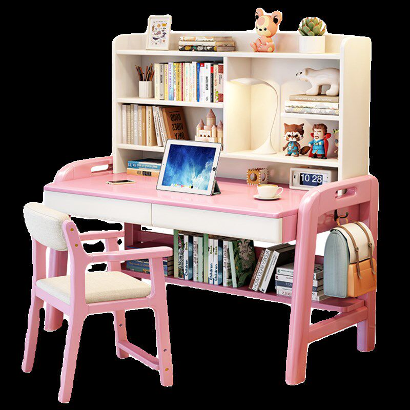 Solid wood children's study table, primary and secondary school student desk and bookshelf integrated home desktop computer table bedroom writing table and chair