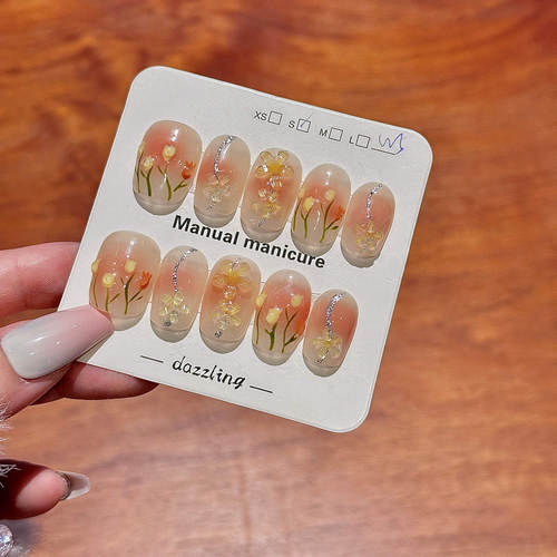 花丛间|美式甜心立体小花手工定制美甲郁金香锦簇手绘晕染穿戴甲 - 图0