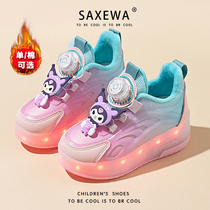 Children Girls skating Skating Shoes Wheels Slip Plus Suede Charging Shine Bright Light Burst Students Invisible With Wheels Girl