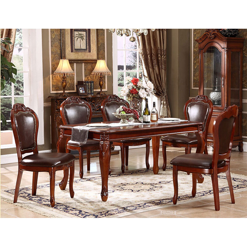 欧式餐桌椅组合美式大理石餐桌台仿古实木雕花餐桌新古典饭桌子