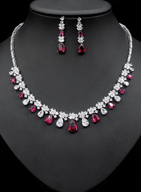 项链新娘礼服耳环套组锆石婚纱饰品配饰结婚水滴首饰宴会晚宴珠宝