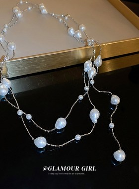 不规则珍珠三层项链轻奢百搭高级感毛衣链小众个性设计感项饰
