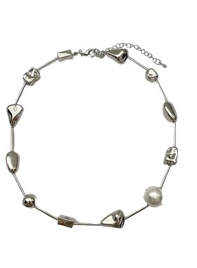 复古气质不规则金属拼接珍珠项链女冷淡风几何仿碎石锁骨链颈链潮