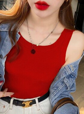 螺纹棉背心女外穿春季新款女士修身遮副乳吊带内搭无袖打底衫上衣
