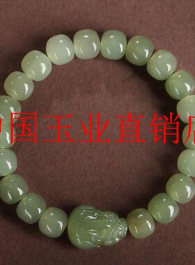 新疆和田玉青玉霸王小貔貅手链男女同款晴水冰底青海老型珠子手串