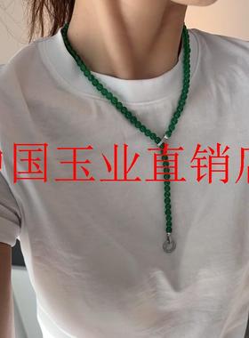 冰种阳绿色绿玉髓小米珠项链玛瑙锁骨链毛衣项链国风新中式万能链