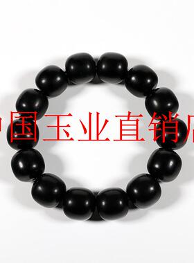 新疆和田玉老型珠子手串男女士款高端新疆真籽料羊脂墨玉桶珠手链