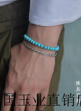 高端海蓝绿松石手串老型间金高瓷文玩生日礼物秋冬季清凉手链手串