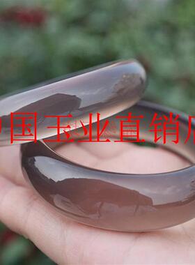 精选纯原色玛瑙灰紫色玉髓手镯女士款加宽加厚手镯优雅气质款送礼